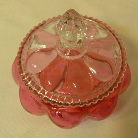 Fenton Made in USA Art Glass Melon Cranberry 3 Piece Dresser / Vanity Set - Picture 8 of 11